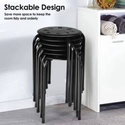 EONLION BLACK Plastic Stackable Stool Metal Leg Round Stool Home Office - Size: 100 cm