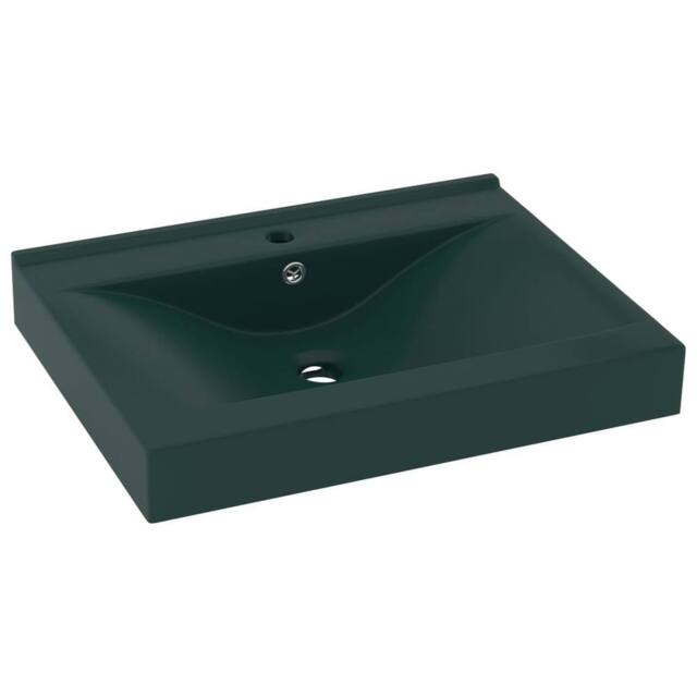 Berkfield Home Luxury Basin with Faucet Hole Matt Dark Green 60x46 cm Ceramic - image 1