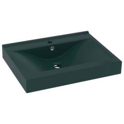 Berkfield Home Luxury Basin with Faucet Hole Matt Dark Green 60x46 cm Ceramic - thumbnail 1