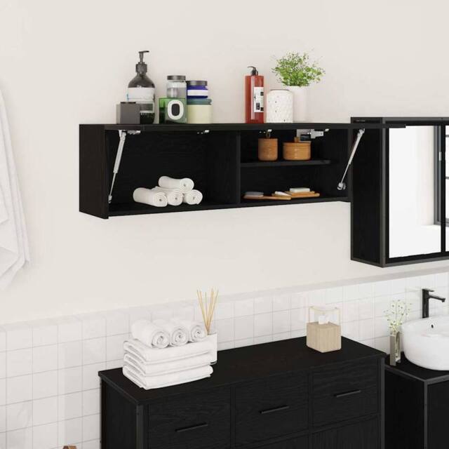 Berkfield Home Bathroom Wall Cabinet Black 100x25x30 cm Engineered Wood - Size: 100 x 25 x 30 cm - image 1