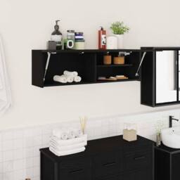 Berkfield Home Bathroom Wall Cabinet Black 100x25x30 cm Engineered Wood - Size: 100 x 25 x 30 cm - thumbnail 1
