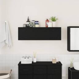 Berkfield Home Bathroom Wall Cabinet Black 100x25x30 cm Engineered Wood - Size: 100 x 25 x 30 cm - thumbnail 3