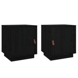 Berkfield Home Bedside Cabinets 2 pcs Black 40x34x45 cm Solid Wood Pine - Size: 40 x 34 x 45 cm - thumbnail 2