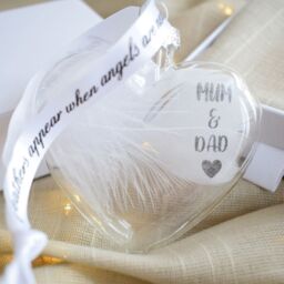 Amaya Rose Ltd In Memory of MUM & DAD Feather Heart Bauble Gift Boxed in Clear - thumbnail 4