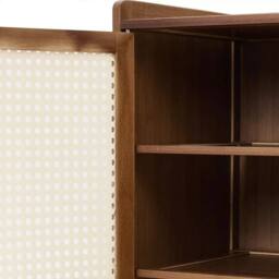 FLAVORA Wooden Shoe Rack Cabinet Double Rattan Doors Storage Cupboard Footwear in Beige - Size: 100 cm x 100 cm - thumbnail 7