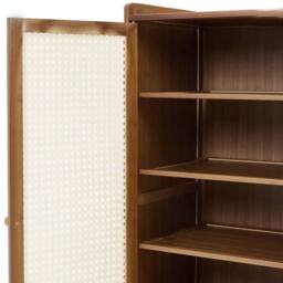 FLAVORA Wooden Shoe Rack Cabinet Double Rattan Doors Storage Cupboard Footwear in Beige - Size: 100 cm x 100 cm - thumbnail 5
