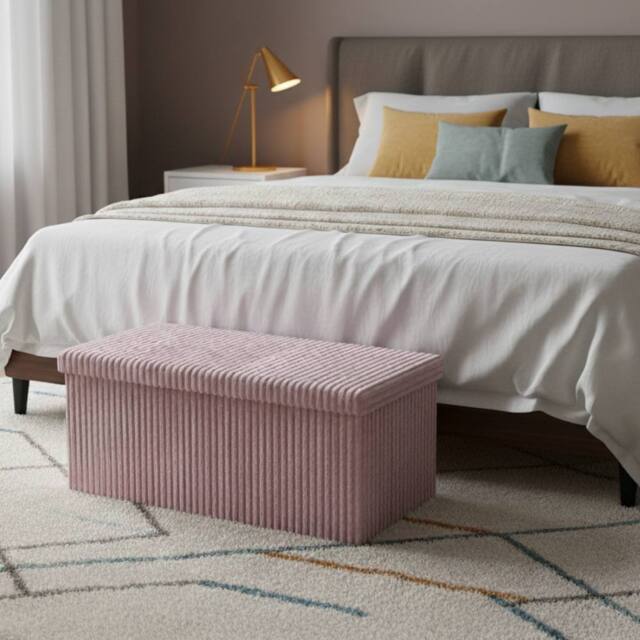 Snug City Corduroy Rectangle Storage Box with Lid Elegant Organizer for Any Room in Pink - Size: Large - image 1