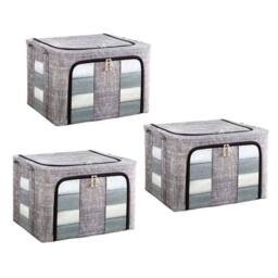 Kelvenix 3PCS Fabric Storage Box 66L Steel Frame in Grey