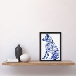 "Artery8 Floral Pattern German Shepherd Dog Lover Design Framed Wall Art in Blue - Size: W12"" x H16""" - thumbnail 4