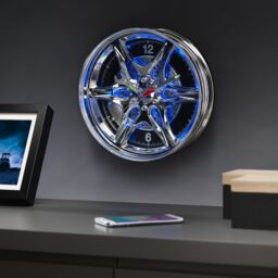 Menkind RED5 Neon Rim Automotive Style Wall Clock With LED Glow in Silver