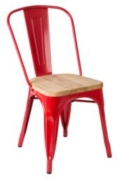 Orsina Industrial Red Chair In Powder Coated Metal & Wood, Comfortable Dining Chair For Entertaining Guests