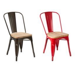 Orsina Industrial Red Chair In Powder Coated Metal & Wood, Comfortable Dining Chair For Entertaining Guests - thumbnail 2