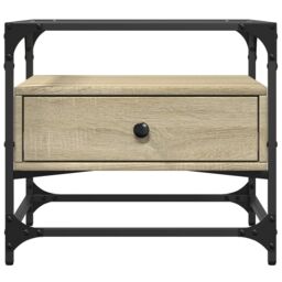 Berkfield Home Coffee Table with Glass Top Sonoma Oak 50x50x45 cm Steel in Brown - Size: 50 x 50 x 45 cm - thumbnail 4