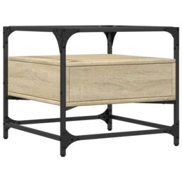 Berkfield Home Coffee Table with Glass Top Sonoma Oak 50x50x45 cm Steel in Brown - Size: 50 x 50 x 45 cm - thumbnail 6