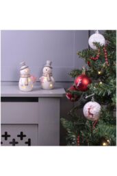 Netagon Festive Christmas Ceramic Light Up Snowmen Ornament - Pair in Cream
