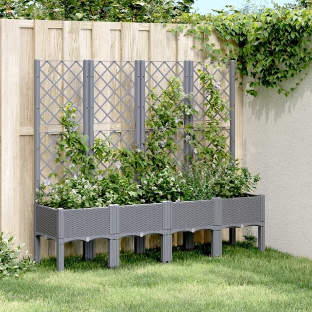 Berkfield Home Garden Planter with Trellis Blue Grey 160x40x142 cm PP - Size: 160 x 40 x 142 cm - image 1