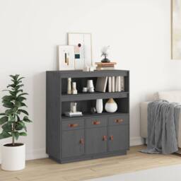 Berkfield Home Highboard Grey 100x40x108.5 cm Solid Wood Pine - thumbnail 2