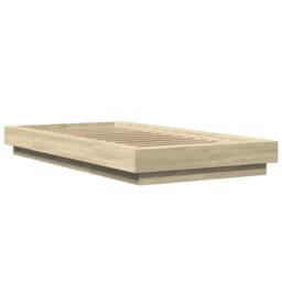 Berkfield Home Durable Bed Frame with LED Lights without Mattress Sonoma Oak 100 in Light Tan - thumbnail 1