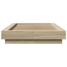 Berkfield Home Durable Bed Frame with LED Lights without Mattress Sonoma Oak 100 in Light Tan - thumbnail 5