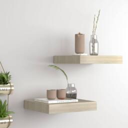 Berkfield Home Floating Wall Shelves 2 pcs Oak 23x23.5x3.8 cm MDF in Brown - thumbnail 2