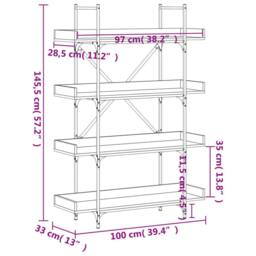 Berkfield Home Decorative Bookcase 4-Tier Brown Oak 100x33x145.5 cm Engineered Wood - thumbnail 9