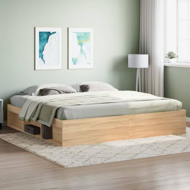 Berkfield Home Bed Frame Sonoma Oak 200x200 cm in Brown - image 1