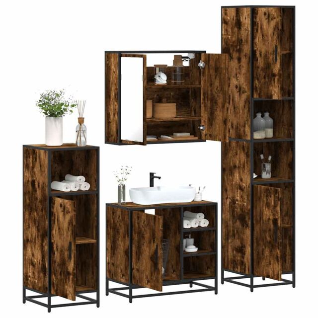 Berkfield Home 4¬†Piece Bathroom Furniture Set¬†Smoked Oak Engineered Wood in Brown - image 1