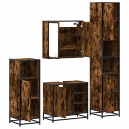 Berkfield Home 4¬†Piece Bathroom Furniture Set¬†Smoked Oak Engineered Wood in Brown - thumbnail 6