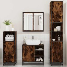 Berkfield Home 4¬†Piece Bathroom Furniture Set¬†Smoked Oak Engineered Wood in Brown - thumbnail 3