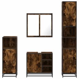 Berkfield Home 4¬†Piece Bathroom Furniture Set¬†Smoked Oak Engineered Wood in Brown - thumbnail 5