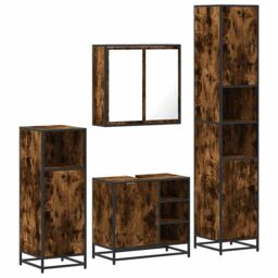 Berkfield Home 4¬†Piece Bathroom Furniture Set¬†Smoked Oak Engineered Wood in Brown - thumbnail 2