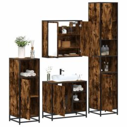 Berkfield Home 4¬†Piece Bathroom Furniture Set¬†Smoked Oak Engineered Wood in Brown - thumbnail 1