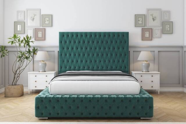 "Sloomy Ambassador Plush Bed Frame With 50"" Upholstered Headboard in Emerald - Size: Single" - image 1