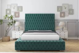 "Sloomy Ambassador Plush Bed Frame With 50"" Upholstered Headboard in Emerald - Size: Single"