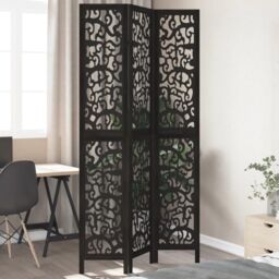 Berkfield Home Room Divider 3 Panels Black Solid Wood Paulownia