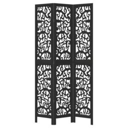 Berkfield Home Room Divider 3 Panels Black Solid Wood Paulownia - thumbnail 4