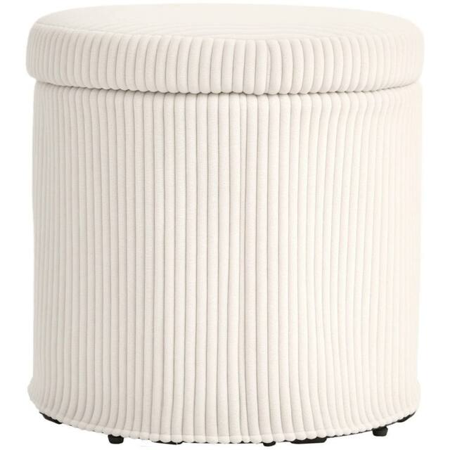 Havendro Round Storage Ottoman with Lid, Vanity Stool in White - image 1