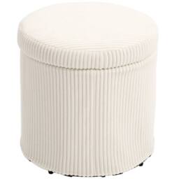Havendro Round Storage Ottoman with Lid, Vanity Stool in White - thumbnail 4