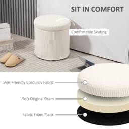 Havendro Round Storage Ottoman with Lid, Vanity Stool in White - thumbnail 5