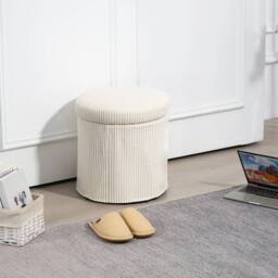 Havendro Round Storage Ottoman with Lid, Vanity Stool in White - thumbnail 3