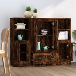 Berkfield Home Highboards 3 pcs Smoked Oak Engineered Wood in Brown - thumbnail 3