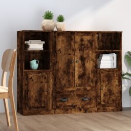 Berkfield Home Highboards 3 pcs Smoked Oak Engineered Wood in Brown - thumbnail 1