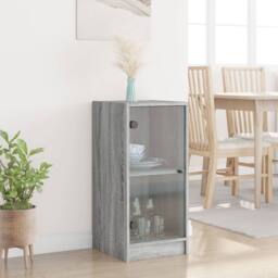 Berkfield Home Side Cabinet with Glass Doors Grey Sonoma 35x37x75.5 cm - thumbnail 3