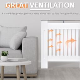 HOMCOM Radiator Cover Wooden Cabinet Vertical Slatted Vent MDF Home in White - thumbnail 4