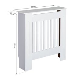 HOMCOM Radiator Cover Wooden Cabinet Vertical Slatted Vent MDF Home in White - thumbnail 3
