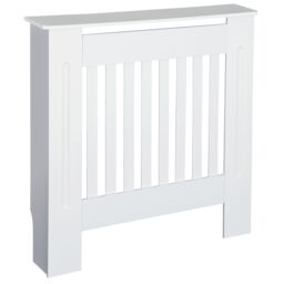 HOMCOM Radiator Cover Wooden Cabinet Vertical Slatted Vent MDF Home in White - thumbnail 2