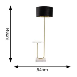 ValueLights Tavel Gold Floor Lamp with Table & Velvet Drum & Gold Inner Lamp Shade & Bulb in Black - thumbnail 4