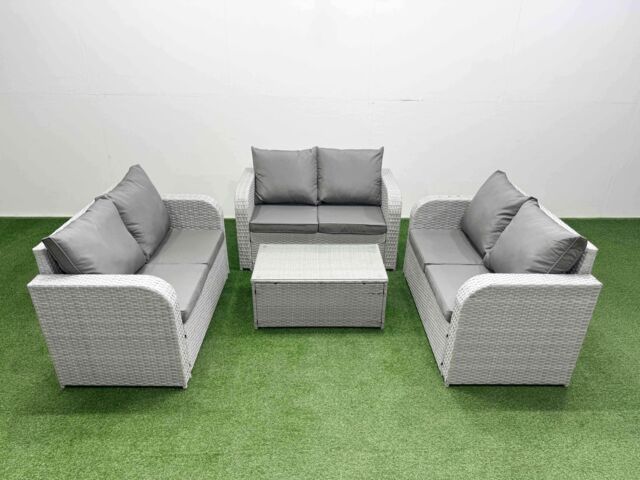 Fimous 6 Seater PE Wicker Rattan Furniture Sofa Sets with Rectangular Coffee Table 2 Seater Love Sofa Light Grey - image 1