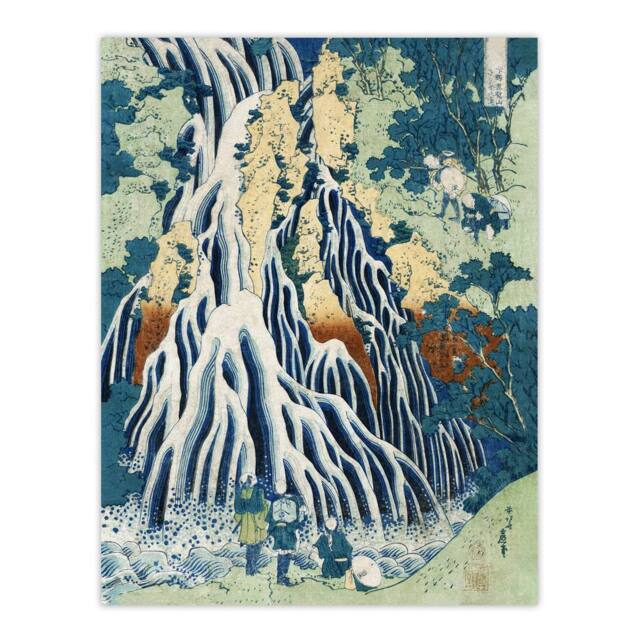 "Artery8 Mist Waterfall Mt. Kurokami Vintage Japan Wall Art Print Hokusai in Green - Size: W12"" x H16""" - image 1