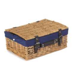 Red Hamper Wicker 36cm Picnic Basket with Cotton Lining in Blue
